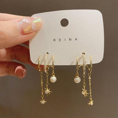 China Hot Sale Casual/Sporty Three Layer Tassel Stud Earring Women's Earring Jewelry S925 Sterling Silver With Pearl For for sale