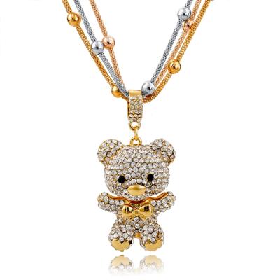 China New Gold 3pcs Silver Gold Chains Trendy Necklace Bear Pending Necklace for sale