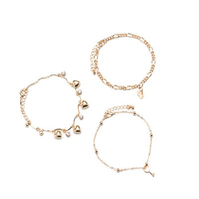 China FASHIONABLE European Multilayer Heart Chain Anklet 3 Summer Charm Butterfly Heart Butterfly Anklet Main Set for sale