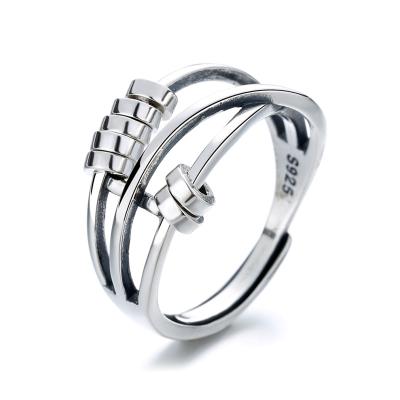 China TRENDY Fashion S925 temperament three-ring sterling silver index finger ring smart multi-circle jewelry for sale