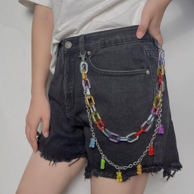 China Popular Hot Selling Cute Cheap Cute Body Chain Candy Color Resin Bear Waist Chain Silver Plated Multilayer Jewelry For Women for sale