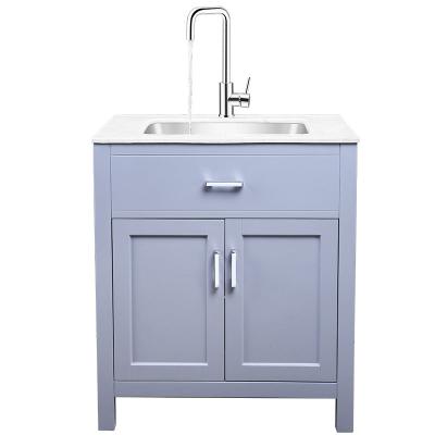 China With Custom Cheap Affordable Faucet Wash Stainless Steel Sink With Wood Cabinet for sale