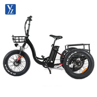 China Fat tire ebike 500w 750w electric tricycle 3 wheel aluminum alloy cargo tricycle front wheel electric hub motor for sale