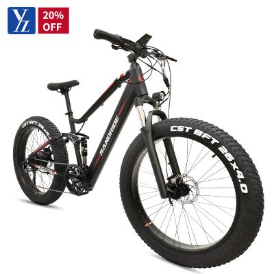 China Aluminum Alloy Full Suspension Electric Mountain Bike Frame 500W 48V10.4AH 9 Speed ​​Gears Dual Disc Fat Brake 26*4.0CST Tire for sale