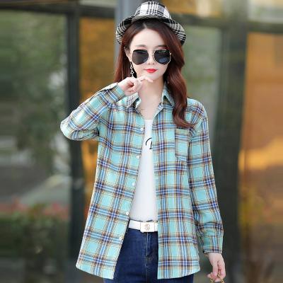 China Anti Pilling Anti Pilling Shirt Ladies Custom Fit Plaid Shirts Womens Springs/Drops Long Sleeve Slim Oversized Coat for sale