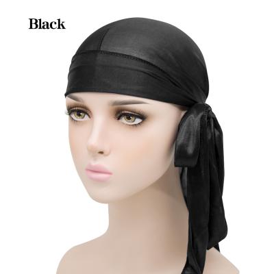 China Unisex Soft Silky Turban Hat Street Headwrap Durags Beanie Hat With Extra Long Tail Fashion Men Women Healthy Modern Headdress Hats for sale