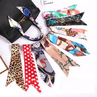 China Elegant Women's Popular Skinny Silk Headband Hair Scarf Satin Hair Tie Scarf Bag Handle Long Decorative Square Popular Hair Tie for sale