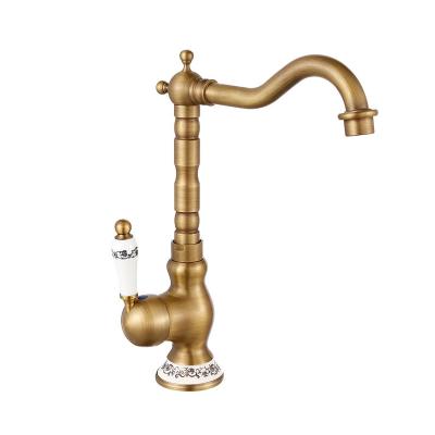 China Metered Faucets Wholesale and Retail Deck Mounted Single Hole Bathroom Sink Handle Hot Water Mixer Tap Antique Brass Face and Cold Mixer Tap for sale