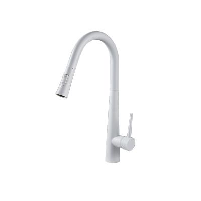 China Modern High Grade White Copper Spray Flat Head Three Way Horn Pull Down Kitchen Faucet Faucet for sale