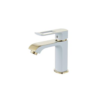 China Good Quality Hot Selling White Gold Modern Copper Faucet Metered Bathroom Vanity Faucets for sale