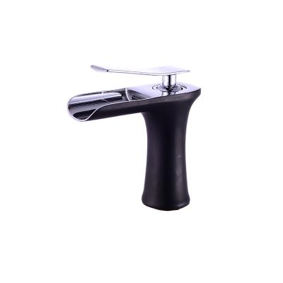 China Black Large Metered Single Handle Basin Faucet Waterfall Bathroom Faucet Basin Faucets for sale