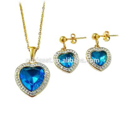 China Hot Selling Alibaba Gold Gemstone Stainless Steel Fashion Wedding Jewelry Set Earring Set Nickel Free for sale