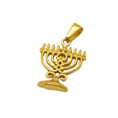 China Stainless Steel Jewish Pendant Nickel Free Israel Jewelry Candlestick Charms 18K Yellow Gold Menorah Pendant for sale