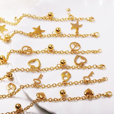 China High Polishing Stainless Steel Moon Star Charm Bracelet 18k Gold Hand Chain Heart Lock Bracelet Anklet Nickel Free Jewelry for sale