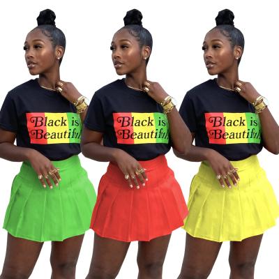 China 2021 New Arrival Breathable Streetwear T-shirt And Pleat Skirt Sets Plus Size Women Clothing Fashion Young Lady Crop Top 2 Piece Set for sale