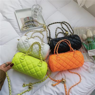 China Popular Fashion Handbags Summer Trending 2021 Neon Color Handbags Ladies Chain Cross - Body Bag Stitched Designer Purses For Women for sale