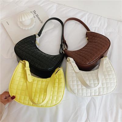 China Handbags for Women Luxury New Arrivals 2021 Leather Women Half Moon Plaid Stitched Ladies Handbags Shoulder Bag Armpit Bag for sale