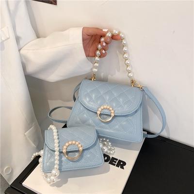 China Fashionable Messenger Bags Cute Joyie Bags Women Handbags Ladies Bead Chain Shoulder Bag Pink Stitched Mommy and Me Purse Handbag Set for sale