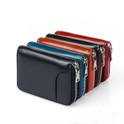 China Wholesale Genuine Leather Minimalist RFID Mini Wallet Mens Business Credit Card Holder Zipper Coin Clip Slim Casual Wallets For Men for sale