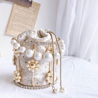 China Fashionable Messenger Bags JOYIE Luxury Pearl Bag Evening Clutch Bags For Women Hollow Out Cage Shaped Handbags Ladies Wedding Party Clutch Purses for sale