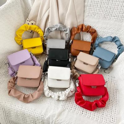 China 2021 Summer Fashion Ruffle PU Leather Handbag Wholesale Cheap Mini Handbags Women Bags Chain Purses Small Handles Tender PU Lined Handbags for sale