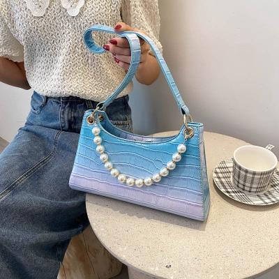 China Luxury Designer Women Bags Fashionable Messenger Bags 2021 New Arrivals Gradient Stone Pattern Leather Shoulder Armpit Bags Ladies for sale