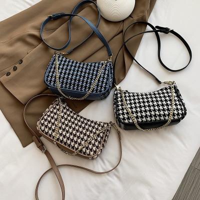 China Small Houndstooth Tweed Fashion Bags Messenger Handbags Women Cross - Body Shoulder Chain Underarm Armpit Lady Bag Bags for sale