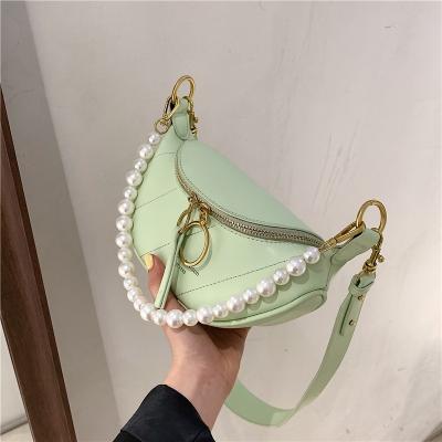 China Designer Trending Small Saddle Bag Messenger Bags JOYIE 2021 Fashionable Female Zipper Pins Pearl Fashion Straps Wide Cross - Body Bags For Women for sale