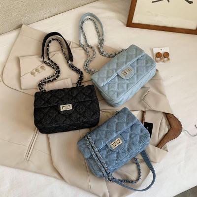 China Trendy Messenger Bags Tender Blue Designer Fashionable Messenger Bags Women Handbags Quilt Bag Denim Bags For Girls for sale