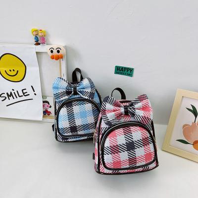 China 2021 New Arrival JOYIE Summer Fashion Plaid Pattern Canvas Kids Bags Girls Handbag With Bowknot Mini Cute Kid Backpack School Bags for sale