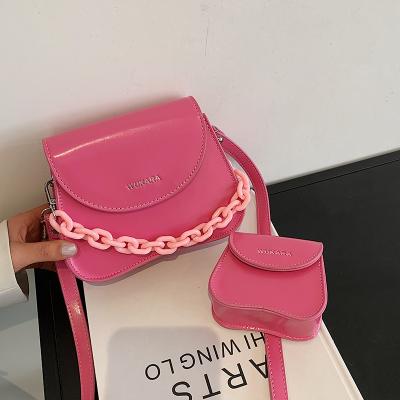 China Fashion Messenger Bags 2021 New Fashion Cross - Body Bags for Girls Custom Logo Chain Hand Bag Sets Women Purses and Handbags for sale