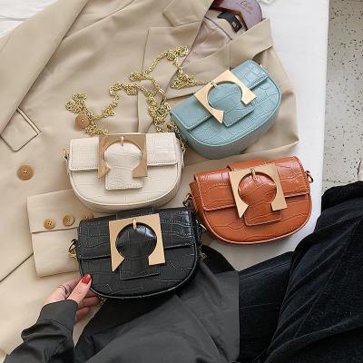 China Small Designer Women Hand Bags Saddle Bag Messenger Bags Pattern Ladies Handbag Stone Elegant Fashionable Luxury Chain Bag for sale