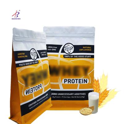 China Moisture Proof Resealable Whey Protein Powder Flat Bottom Packaging Bag With Aluminum Foil For Protein Powder for sale