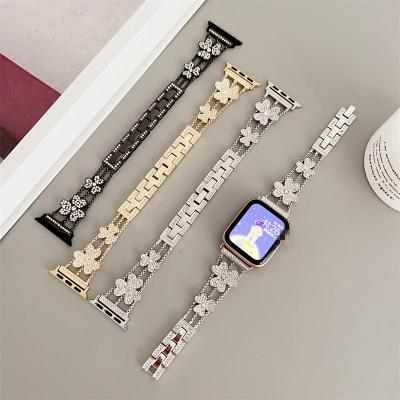 China Adjustable 38mm 42mm 40mm 42mm City Style Metal Brick-inlaid clover strap For IWatch SE S8 S7 Strap Band For Apple Watch Band Adjustable 38/40/41mm 42/44/45mm for sale