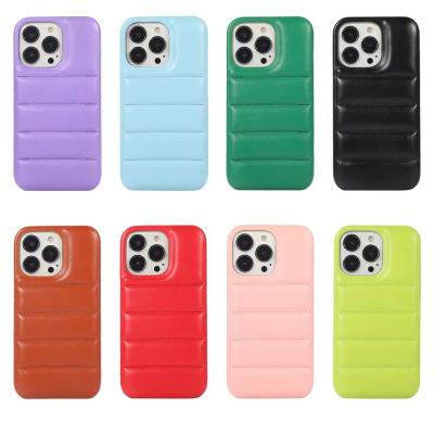 China Shockproof Factory Price Puffer Down Jacket Mobile Phone Case Filled With Shockproof Sponge For Iphone 13 14 Pro Max and Samsung S23 Ultra for sale