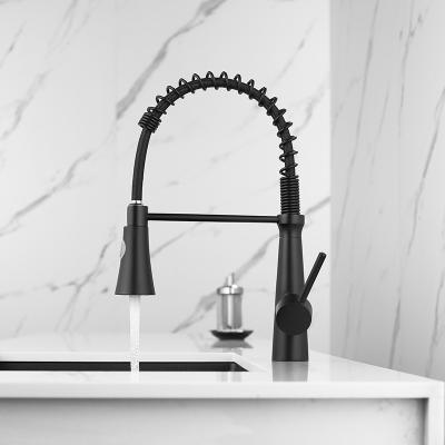 China Low Pressure Thermostatic Modern Matte Faucets Black Single Handle Pull Down Kitchen Faucet Spout for sale