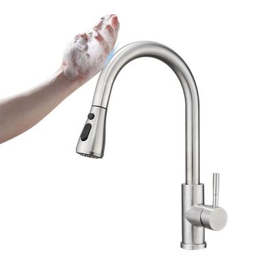 China Sense Faucets High Quality Nickel Brushed 304 Stainless Steel Touch On Kitchen Faucet Pull Out Touch Sensor Water Sink Faucets Tap for sale