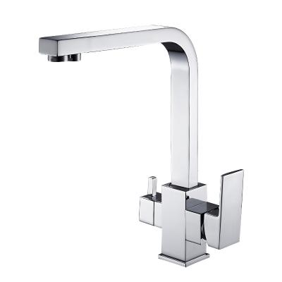 China Thermostatic Kitchen Faucet 2-Handle Double Spout 3 Way Kitchen Sink Faucets Drinking Water Taps Hot and Cold Purifier and Filter Water Mixer Tap for sale