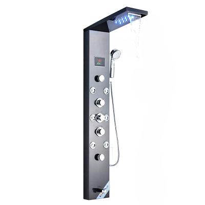 China Without Slide Bar Hot Sale Stainless Steel Bathroom Panel LED Wall Mounted Rainfall Waterfall Shower Faucet for sale