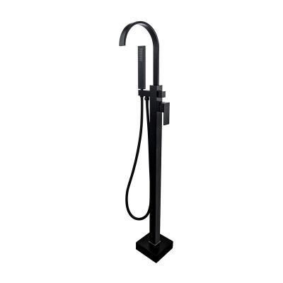 China Without Slide Bar FLG Black Bathroom Bathtub Faucet Floor Mount Tub Faucet for sale