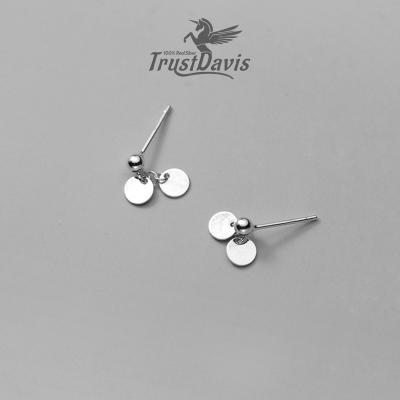 China Real 925 Sterling Silver Simple Round Circle Romantic Stud Earrings From TrustDavis For Women Geometric Jewelry Gift DB121 for sale