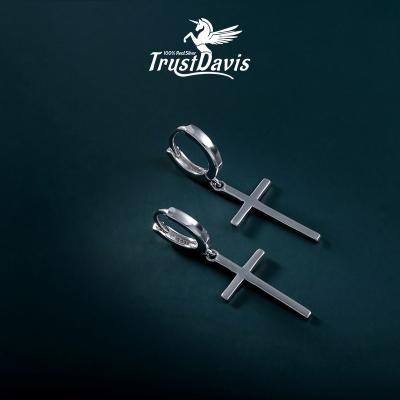 China Real 925 Sterling Silver Cross Drop Hoop Cute Earring From TrustDavis For Women Wedding Party Fine Jewelry S925 H070 for sale