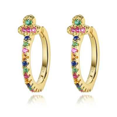 China Cute Women's 925 Silver Earring Coloful CZ Circles 18K Gold Plated Girls Gift For Woman Sterling Jewelry InStock Wholesale H027 for sale