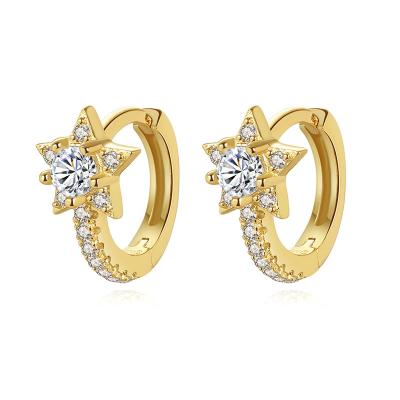 China Cute Women's Hoop Earrings 18K Silver Gold Plated For Woman Sterling Jewelry Star Hoop Earrings H023 for sale