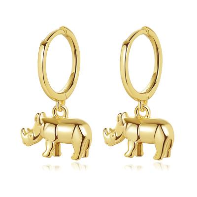 China Cute Popular Earrings Drop Rhinoceros 925 18K Huggie Silver Gold Plated Hoop Earrings Circle H016 for sale