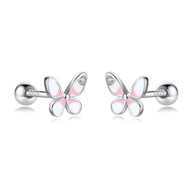 China Real Cute Fine Jewelry DB082 925 Sterling Silver Stud Earring Fashion Mini Butterfly Screw Earrings For Girl Sweet Girls Women for sale