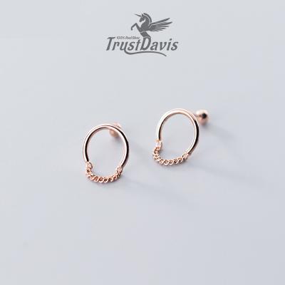 China 2021 Cute Screw Stud Earring Real 925 Sterling Silver Simple Circle Chain Shape Trendy Jewelry For Women Girls Gift DB063 for sale