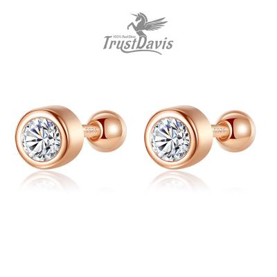 China Real 925 Sterling Silver Round CZ Cute Trustdavis Screw Stud Earrings For Women Kids Baby Mini Minimalist Jewelry DA1872 for sale