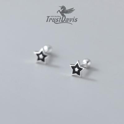 China TRENDY TrustDavis Mini Black Star Personality Screw Earrings Stud Earrings For Women 925 Sterling Silver Jewelry DB075 for sale