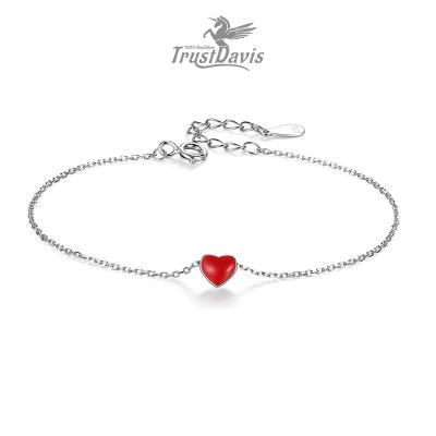 China Trustdavis Authentic CLASSIC Heart Minimalist Bracelet 100% 925 Sterling Silver Fashion Love Red For Women Wedding Fine Jewelry DS309 for sale